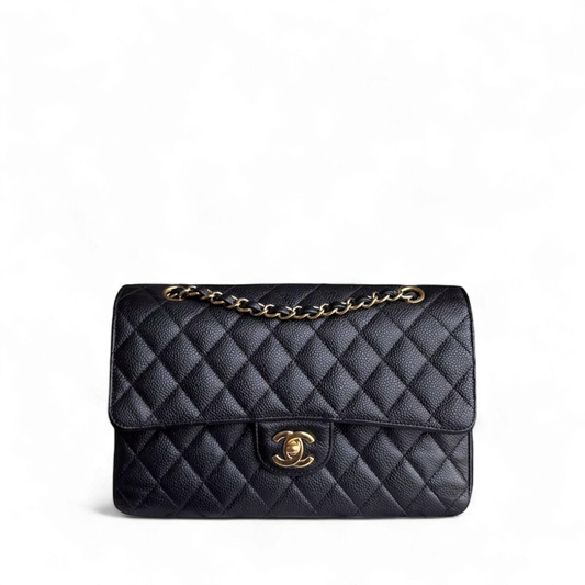 Chanel Classic Flap Medium - Caviar 25CM Quilted Grained Calfskin Black Gold Hardware Series 17