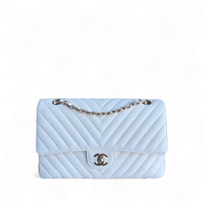 Chanel Classic Flap Medium - Caviar Chevron Grained Calfskin White Gold Hardware Series 31