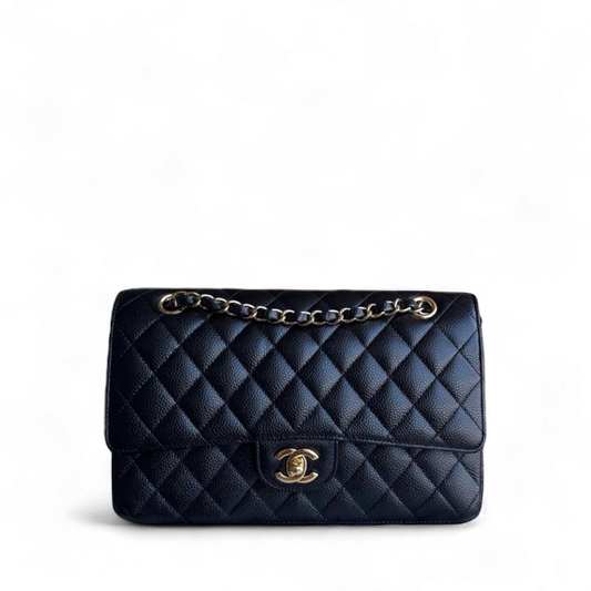 Chanel Classic Flap Medium - Caviar Quilted Grained Calfskin Black Gold Hardware Series 19