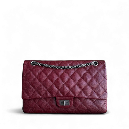 Chanel 2.55 Reissue 226 - Caviar Quilted Grained Calfskin Burgundy Dark Red Ruthenium Silver Hardware Series 14