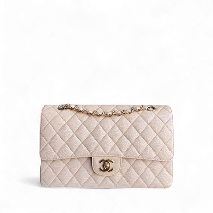Chanel Classic Flap Medium - Caviar 25CM Quilted Grained Calfskin Beige Gold Hardware Series 13