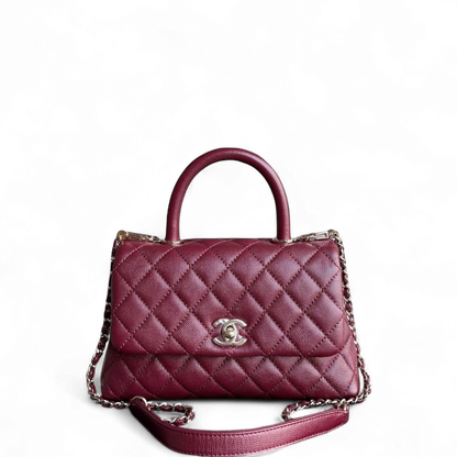 Chanel Coco Handle Small - Caviar Quilted Grained Calfskin Dark Red Burgundy Gold Hardware Series 30
