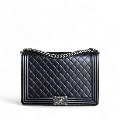 Chanel Boy Large - 30CM Quilted Lambskin Large Black Ruthenium Silver Hardware Series 16