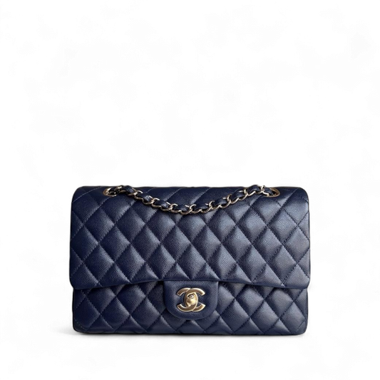 Chanel Classic Flap Medium - Caviar 25CM Quilted Grained Calfskin Dark Navy Blue Gold Hardware Series 31