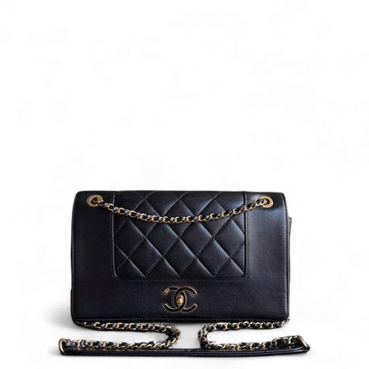 Chanel Seasonal Flap Mademoiselle  - Quilted Calfskin Black Gold Hardware Series 23