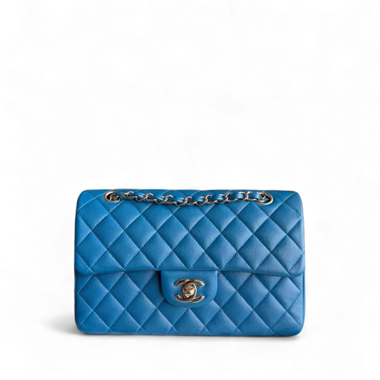 Chanel Classic Flap Small - Caviar Quilted Grained Calfskin Blue Gold Hardware Series 30