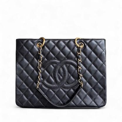 Chanel GST Grand Shopping Tote - Caviar Quilted Grained Calfskin Black Gold Hardware Series 13