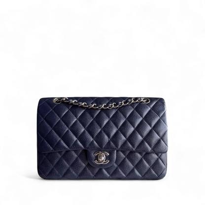 Chanel Classic Flap Medium - Caviar Quilted Grained Calfskin Dark Blue Silver Hardware Series 19