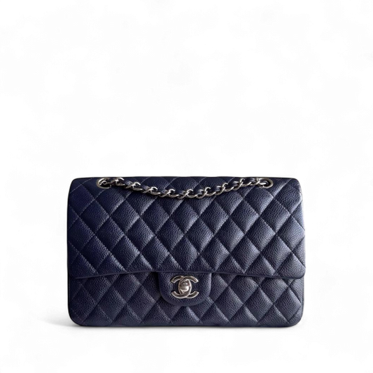 Chanel Classic Flap Medium - Caviar Quilted Grained Calfskin Dark Blue Silver Hardware Series 19