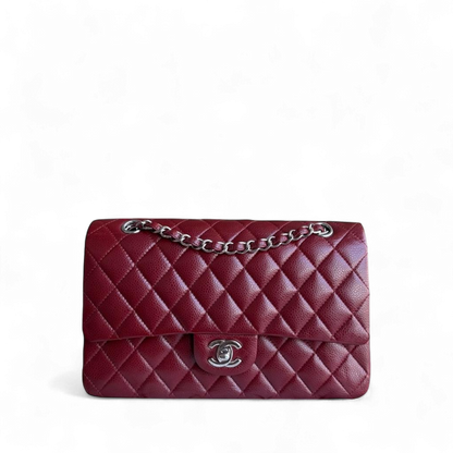 Chanel Classic Flap Medium - Caviar 25CM Quilted Grained Calfskin Burgundy Dark Red Silver Hardware Series 15