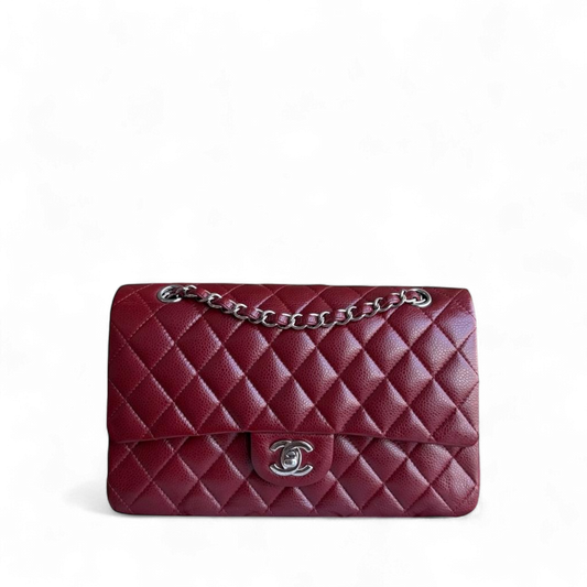 Chanel Classic Flap Medium - Caviar 25CM Quilted Grained Calfskin Burgundy Dark Red Silver Hardware Series 15