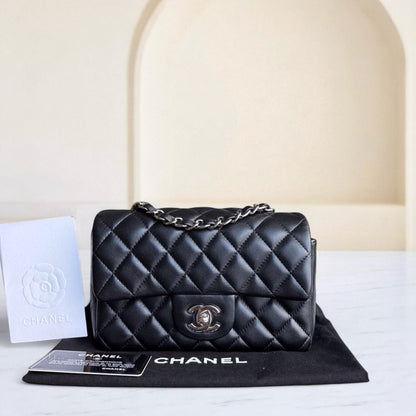 Chanel Classic Flap Mini Rectangle - Quilted Lambskin Black Silver Hardware Series 30