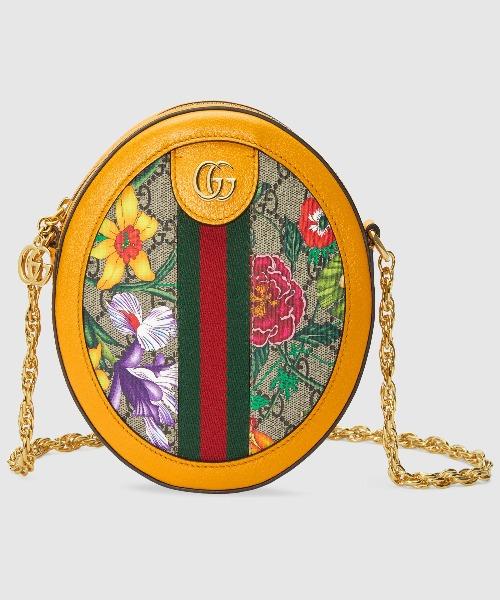 Gucci Ophidia GG Flora Mini Round Shoulder Bag Yellow