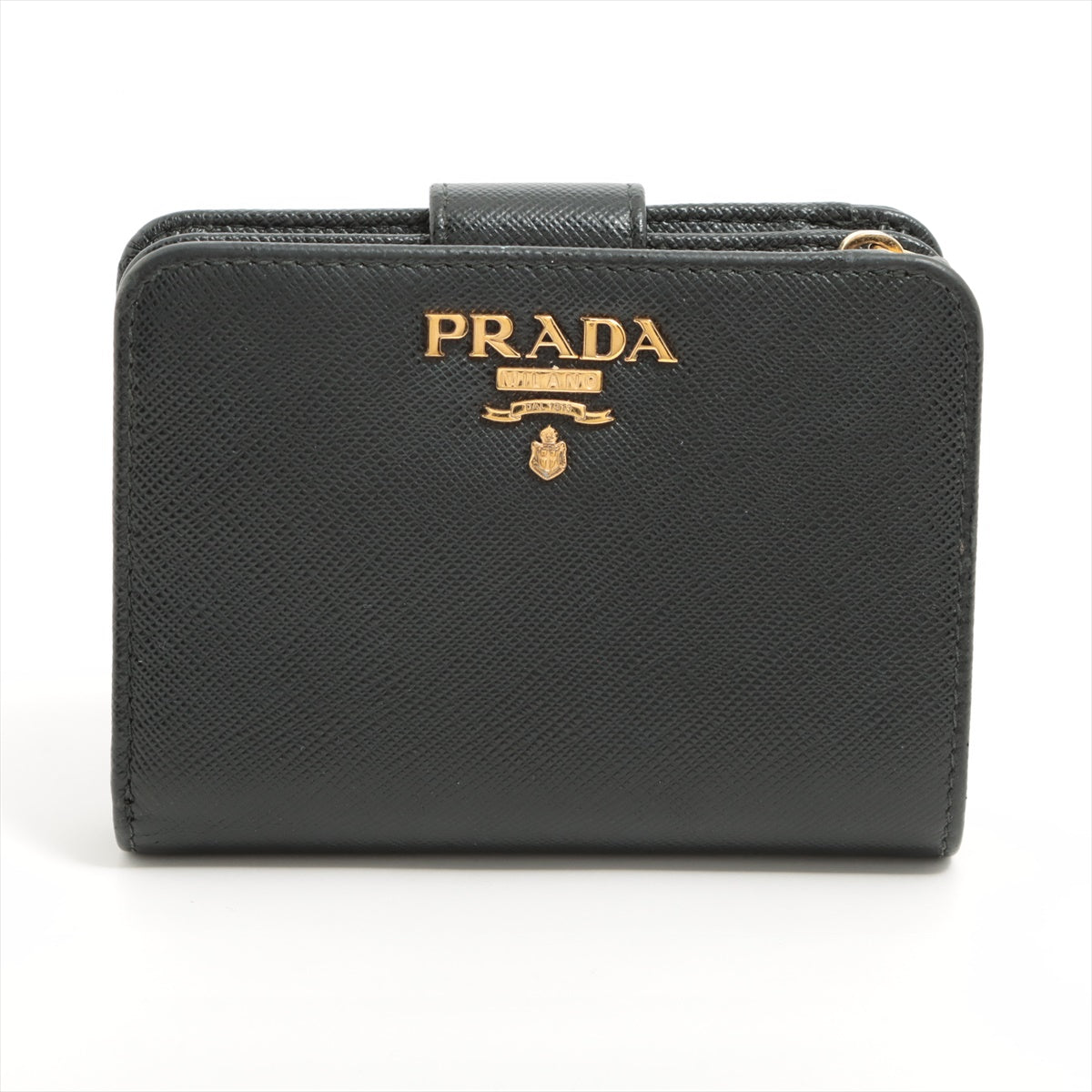 Prada Saffiano Leather Compact Wallet Black