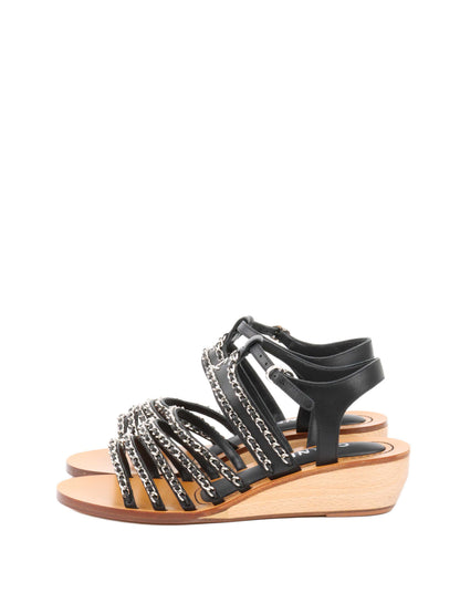 Chanel Wooden Wedge Chain Sandals 38.