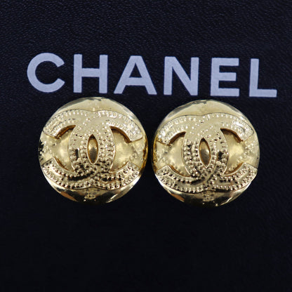 CHANEL CC Logos Circle Earrings 94P Clip-On Gold #AG193
