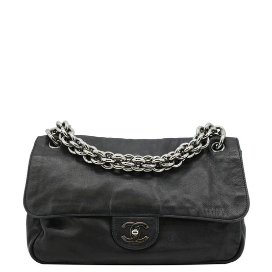 Chanel Soft and Chain Flap Leather Shoulder Bag Black