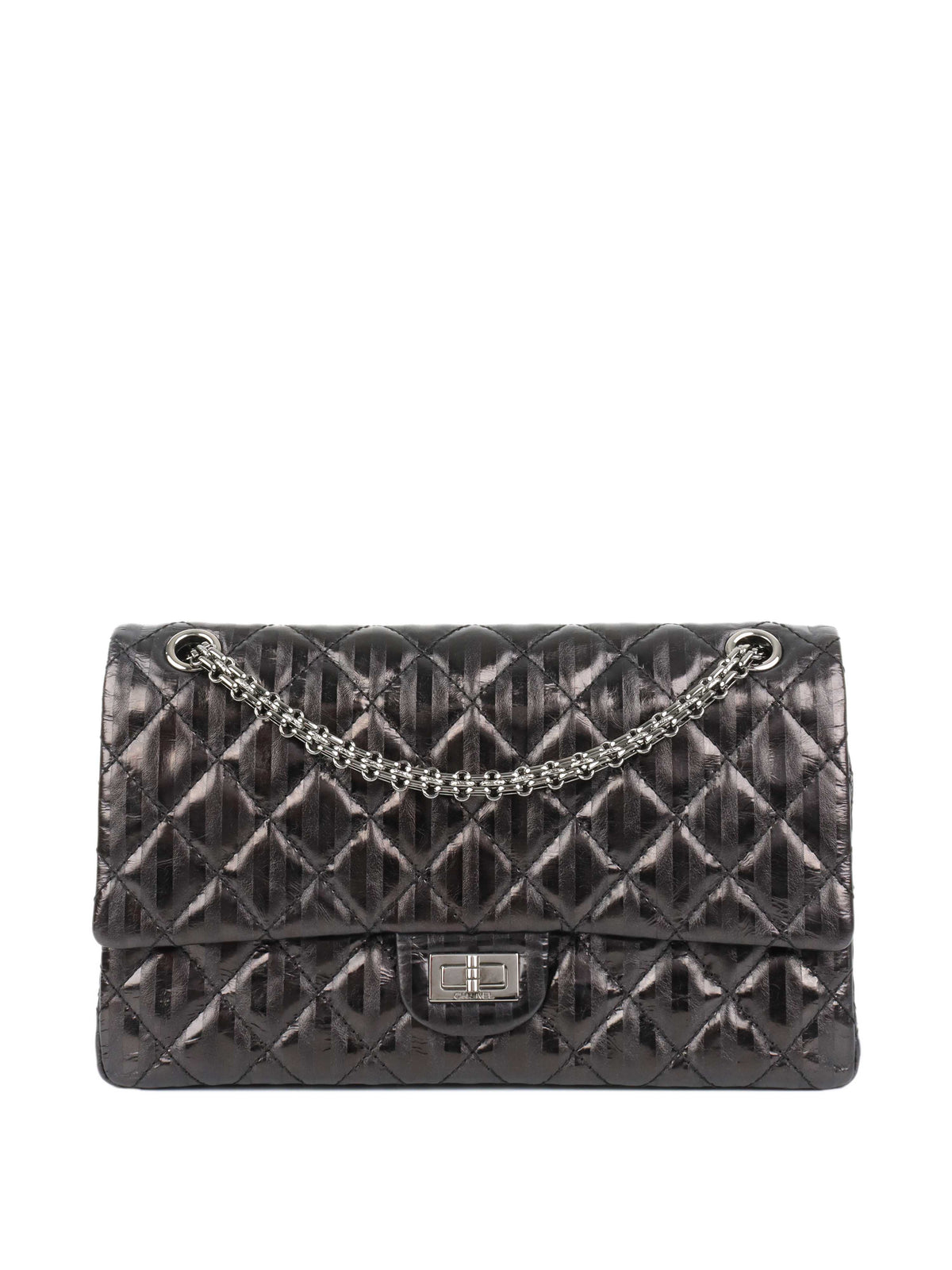Chanel Black Limited Edition Striped Medium 2.55 Bag.