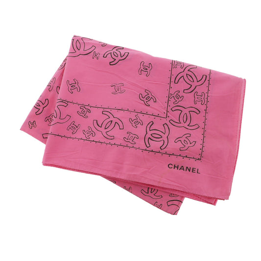 CHANEL CC Logos Pink  Large Scarf Cotton #AH585 S