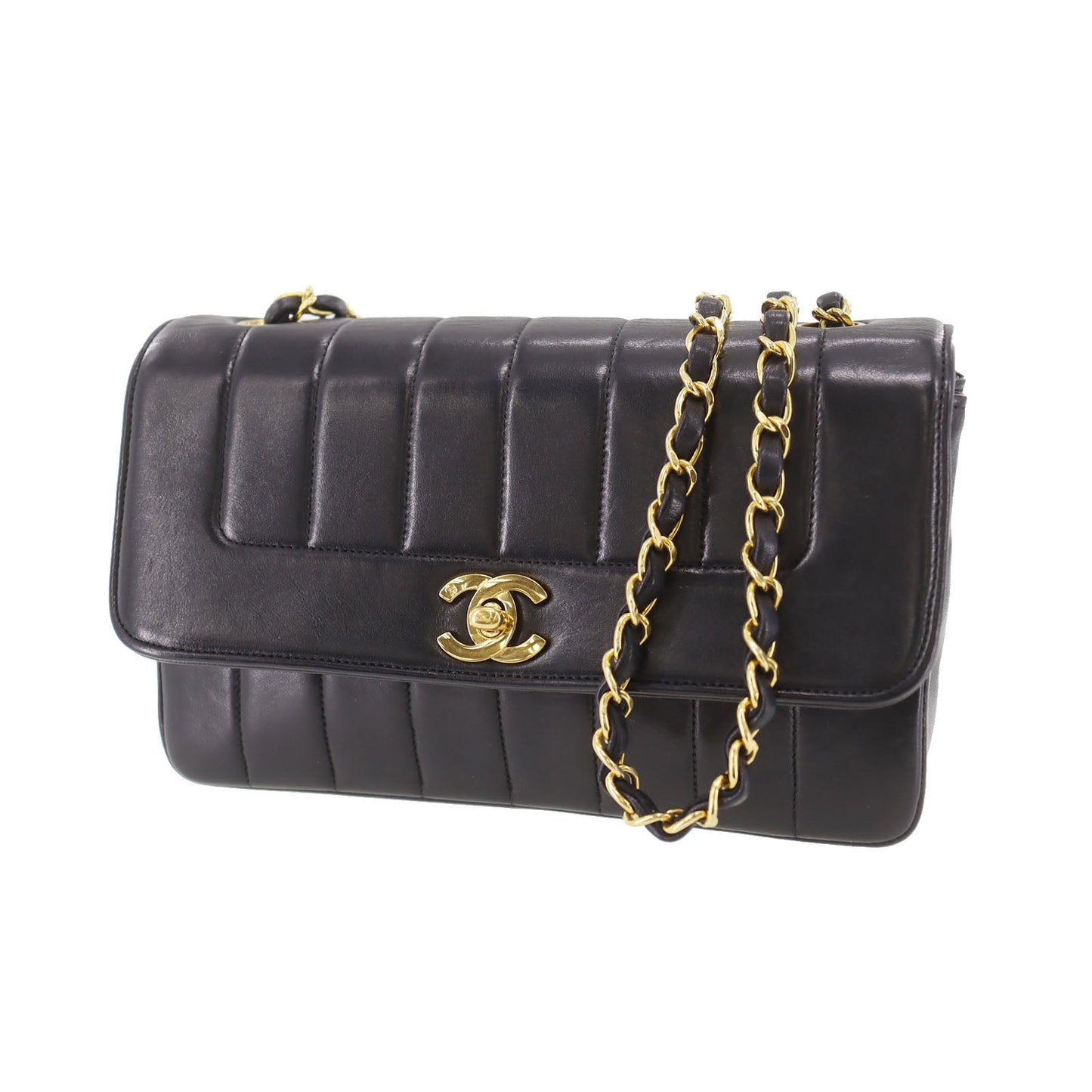 CHANEL Mademoiselle  Shoulder Bag Black Leather Vintage #CX535