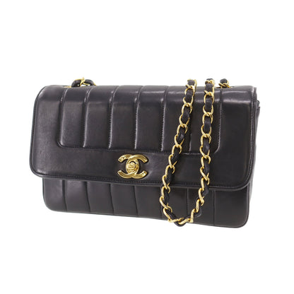 CHANEL Mademoiselle  Shoulder Bag Black Leather Vintage #CX535