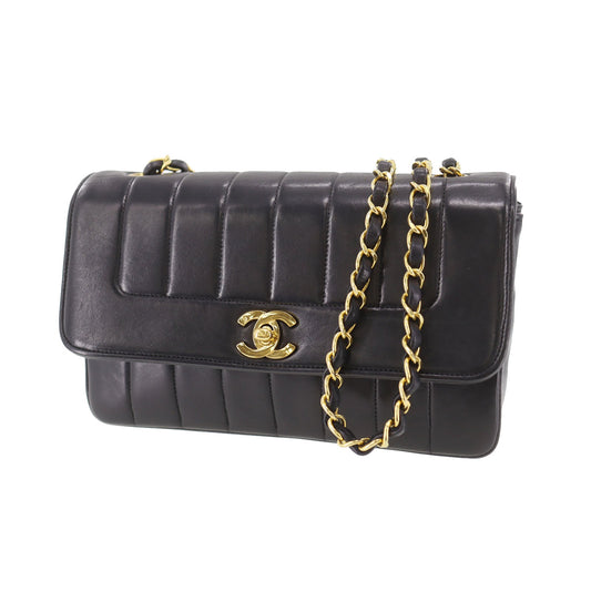 CHANEL Mademoiselle  Shoulder Bag Black Leather Vintage #CX535