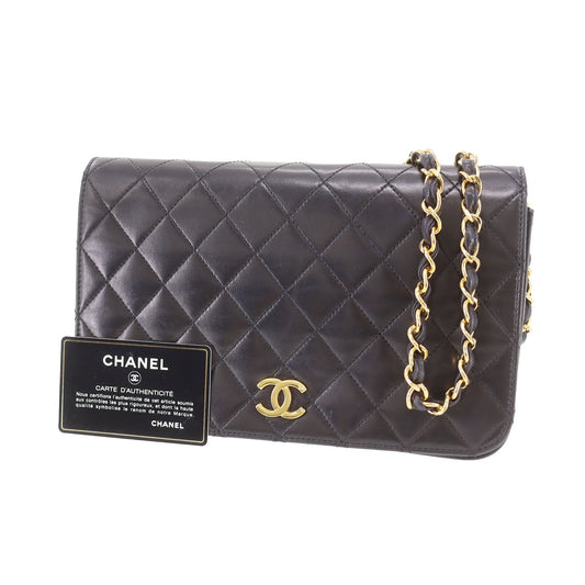 CHANEL Matelasse  Shoulder Bag Black Lambskin Leather #DA912
