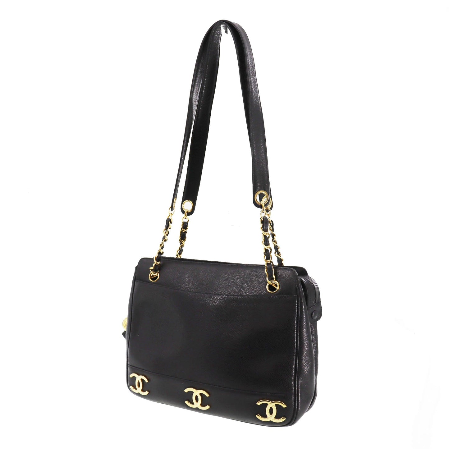 CHANEL CC Shoulder Bag Black Caviar Skin Leather  #CG492