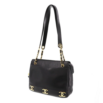 CHANEL CC Shoulder Bag Black Caviar Skin Leather  #CG492