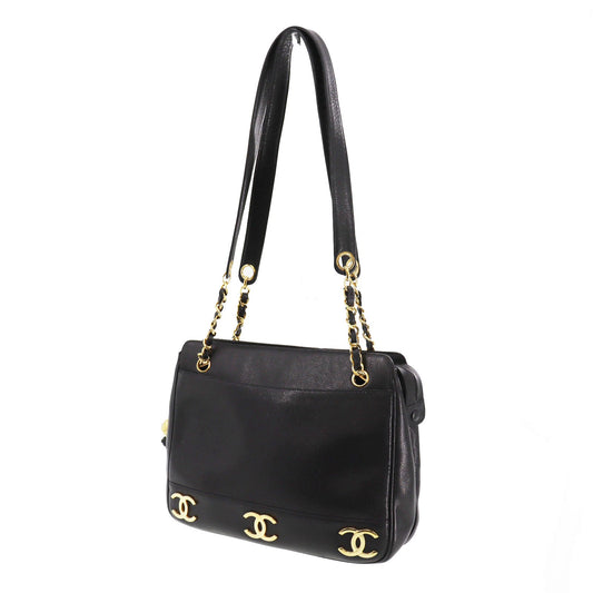 CHANEL CC Shoulder Bag Black Caviar Skin Leather  #CG492