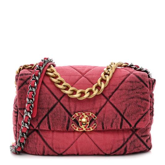 Washed Denim Quilted Medium Chanel 19 Flap Pink