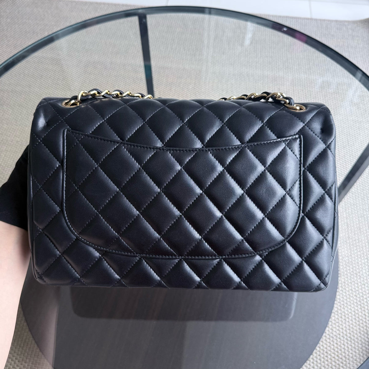 Chanel Classic Flap Jumbo - Double Flap 30CM Quilted Lambskin Black Gold Hardware Series 16