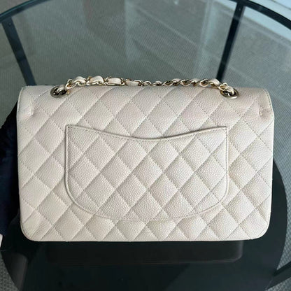 Caviar Double Flap Quilted Grained Calfskin Beige Golden Hardware Series 15