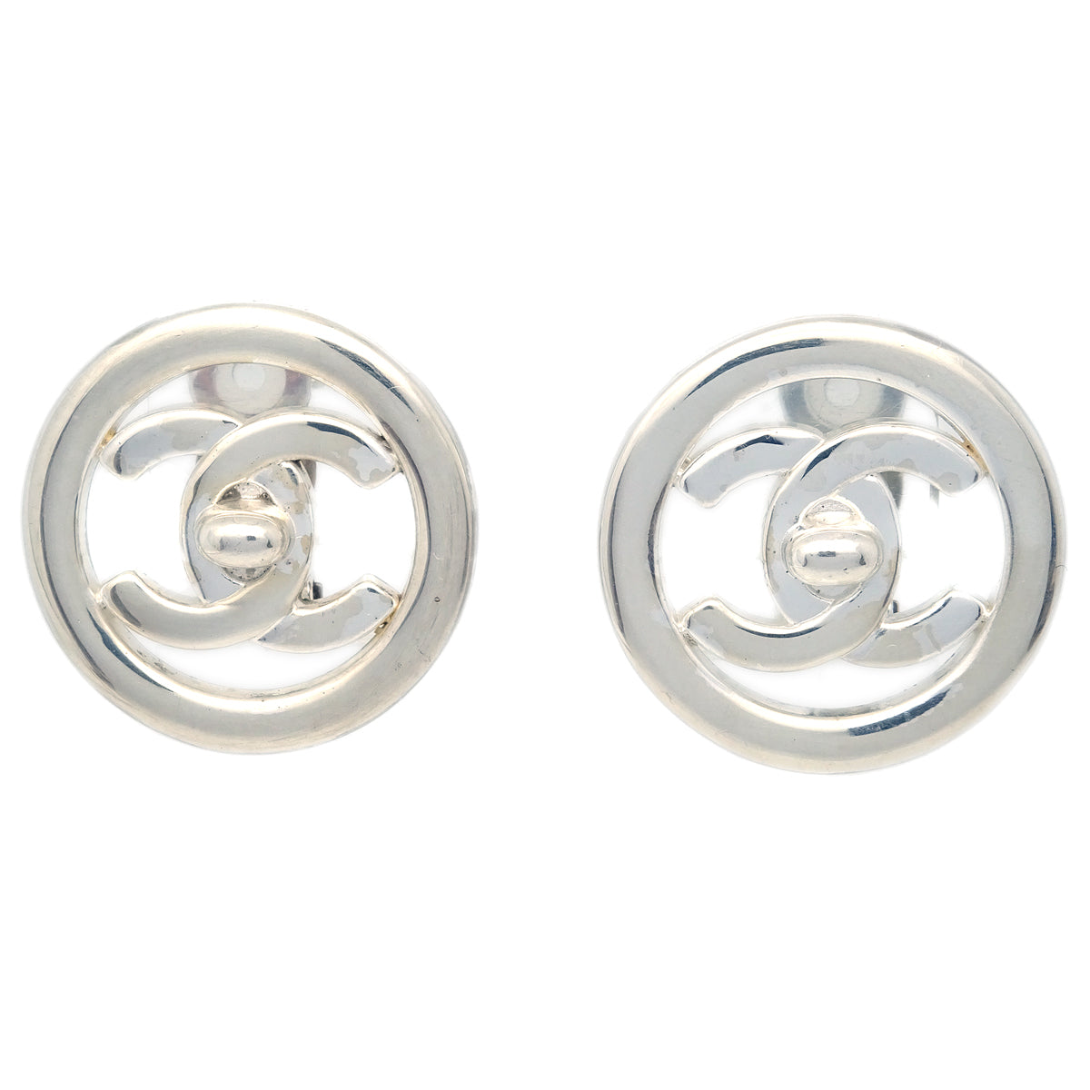 Chanel Turnlock Earrings Clip-On Silver 97P