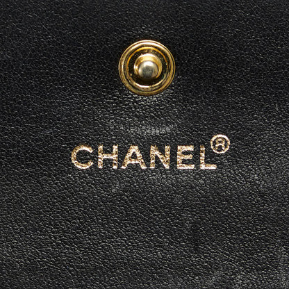 Chanel Chocolate Bar Three Folded Wallet Black Leather Lady Chanel