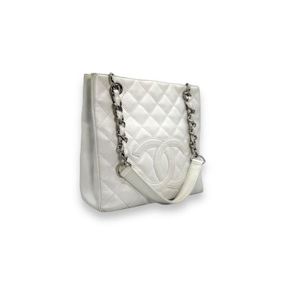 Chanel Vintage White Caviar Petite Shopping Tote PST