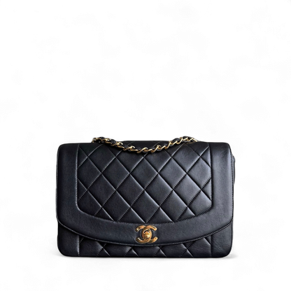 Chanel Diana Medium - 25CM Quilted Lambskin Black Gold Hardware Series 2