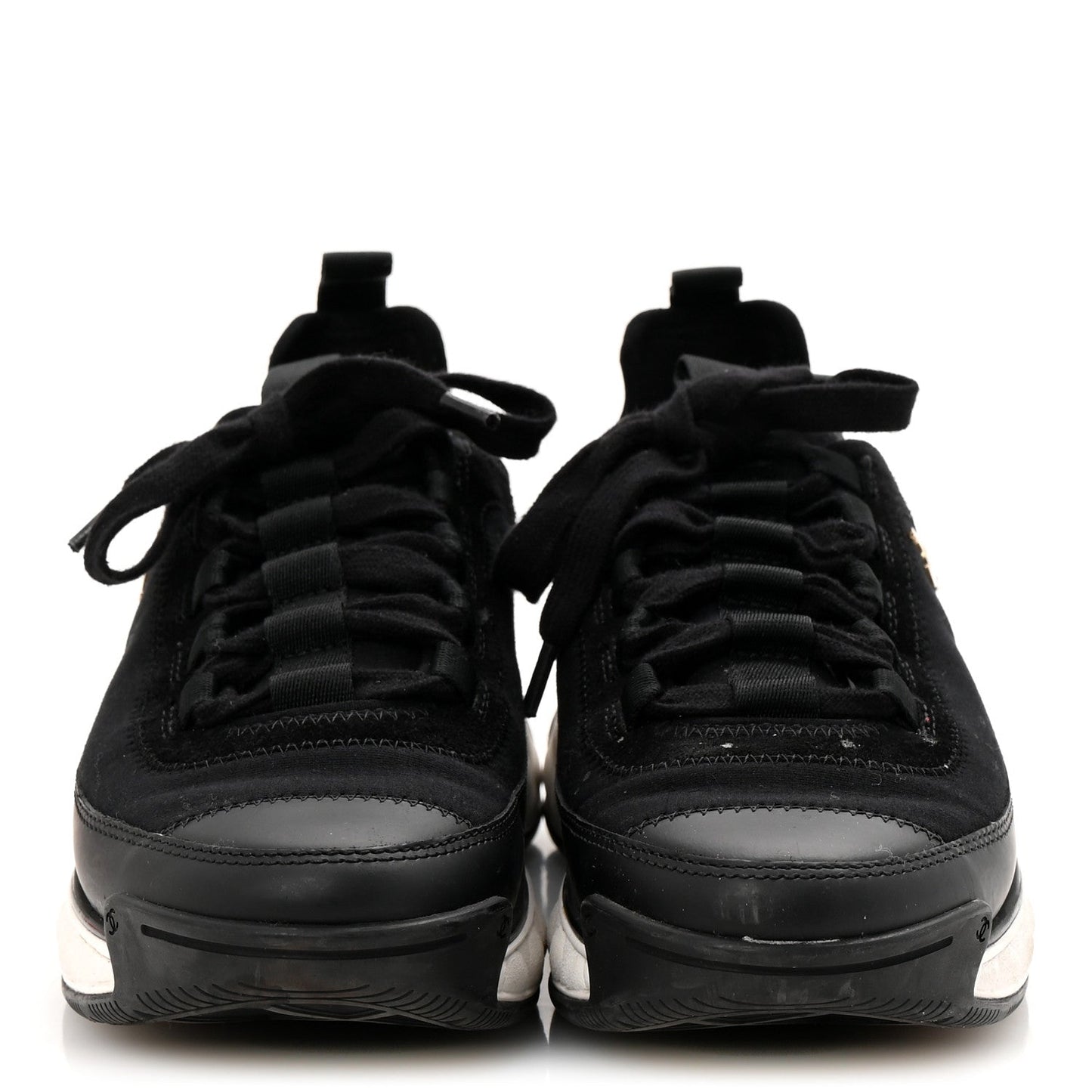 Velvet Calfskin Mixed Fibers CC Sneakers 36 Black