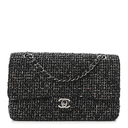 Tweed Quilted Medium Double Flap Black Multicolor