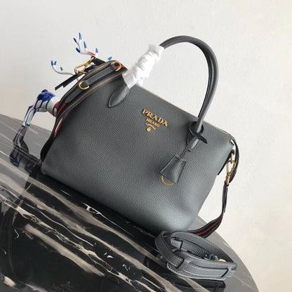 Prada Grey Calf Leather Top Handle Bag