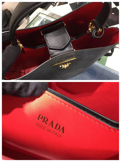 Prada Black Saffiano North South Double Medium Bag