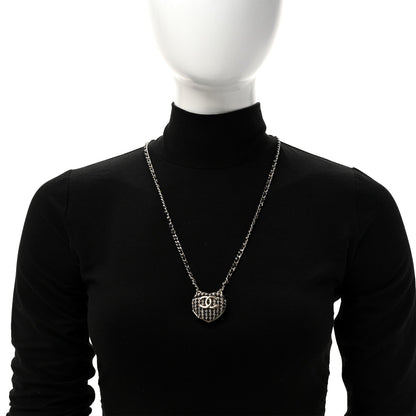 Tweed Lambskin CC Heart Locket Necklace Gold Black Beige