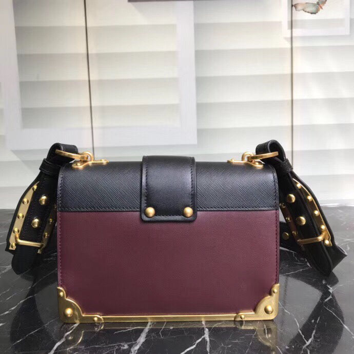 Prada Cahier Shoulder Bag In Bordeaux/Black Leather