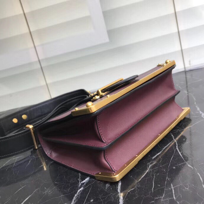 Prada Cahier Shoulder Bag In Bordeaux/Black Leather