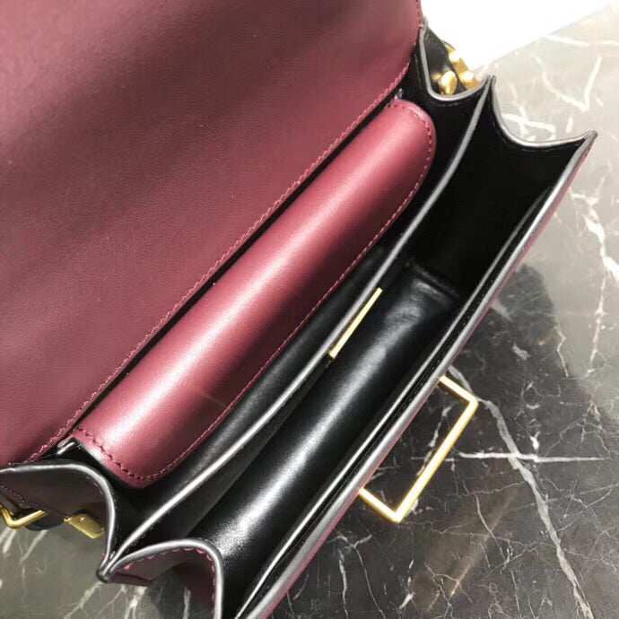 Prada Cahier Shoulder Bag In Bordeaux/Black Leather