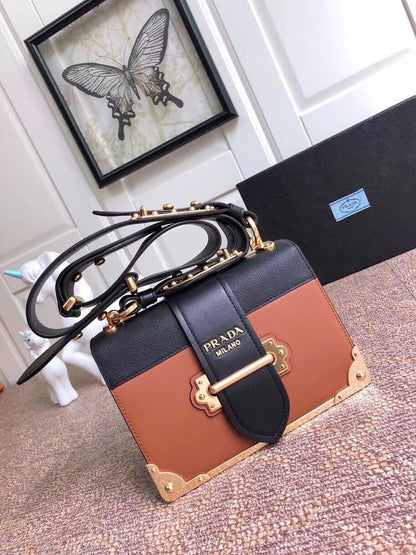 Prada Cahier Shoulder Bag In Brown/Black Leather