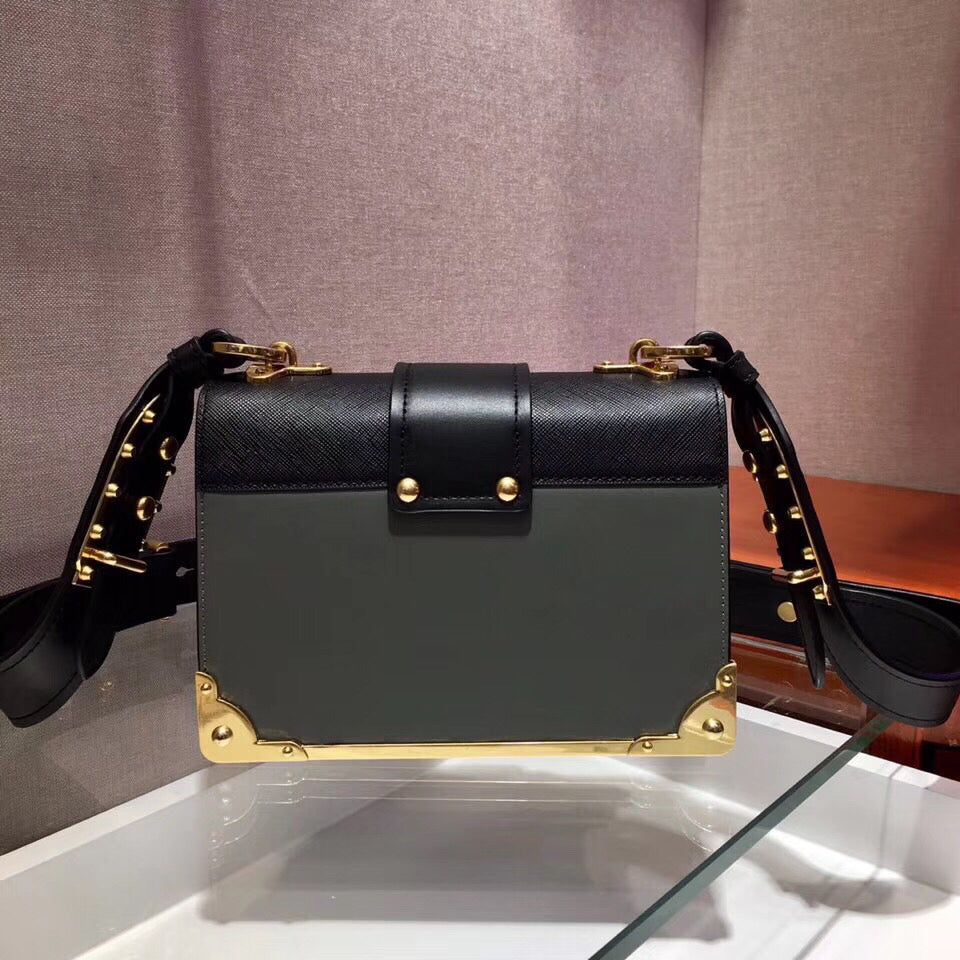 Prada Cahier Shoulder Bag In Grey/Black Leather