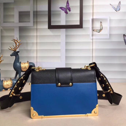 Prada Cahier Shoulder Bag In Blue Hydra /Black Leather