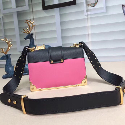 Prada Cahier Shoulder Bag In Pink/Black Leather