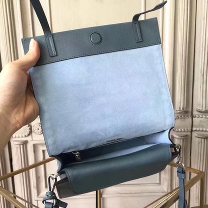 Prada Etiquette Bag In Blue Calfskin With Metal Stud Trim